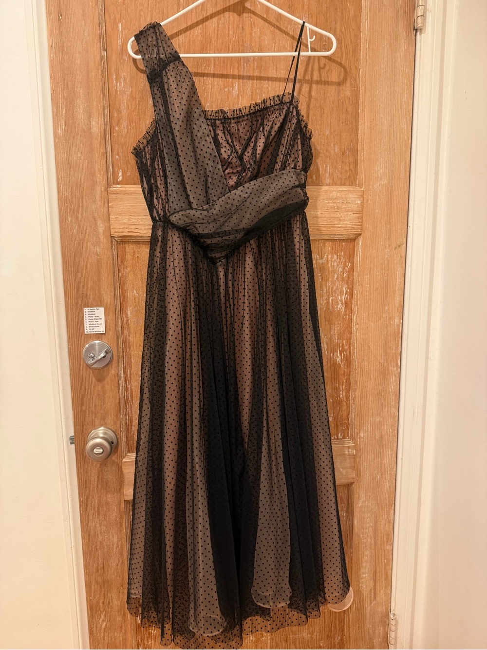 Anthropologie Black Polka Dot One-Shoulder Tulle Dress with Nude Lining - Picture 3 of 7